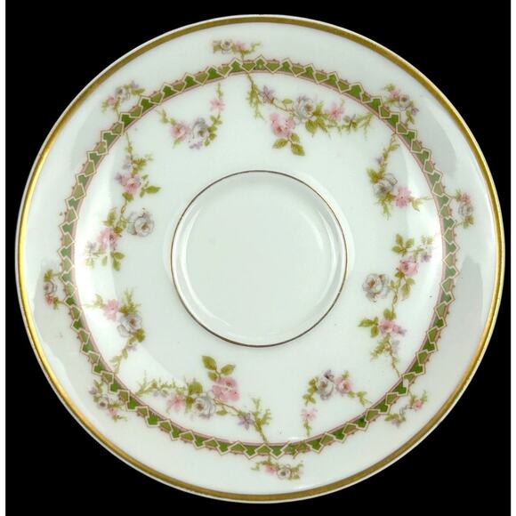 Antique Haviland Limoges Schleiger 883 Tea Saucer ONLY Pink Green Floral Garland - Picture 1 of 6